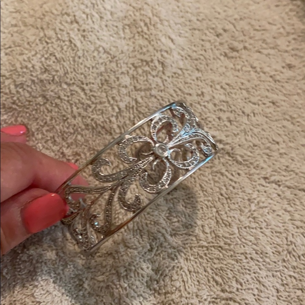Silver cuff with beautiful rhinestone design.  EUC
